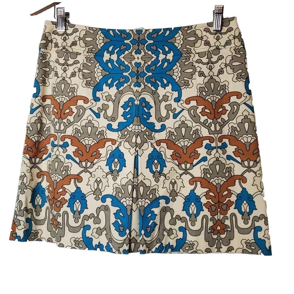 Nanette Lepore 6 Canvas Denim Skirt Mini Small Retro‎ Print Pleated Short